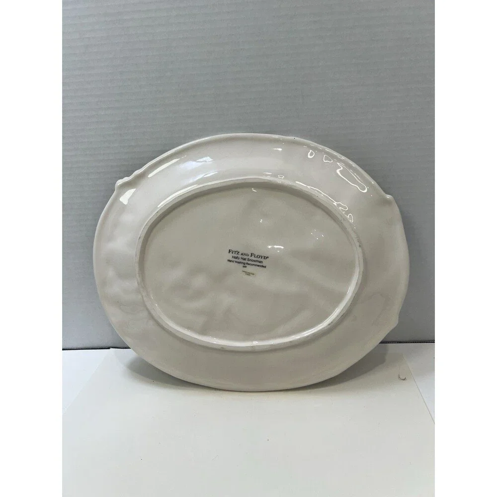 FITZ & FOYD Platter Holly Hat Snowman Christmas Wishes Embossed Cookie Tray